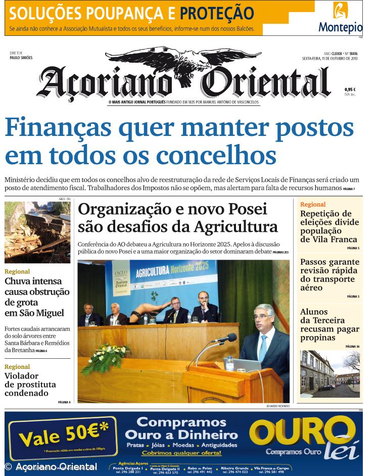 "Finanças quer manter postos em todos os concelhos" é a manchete do Açoriano Oriental – Imagem 1