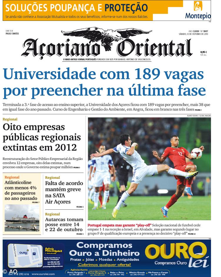 "Universidade com 189 vagas por preencher na última fase" é a manchete do Açoriano Oriental – Imagem 1