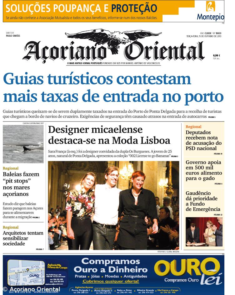 "Guias turísticos contestam mais taxas de entrada no porto" é a manchete do Açoriano Oriental – Imagem 1