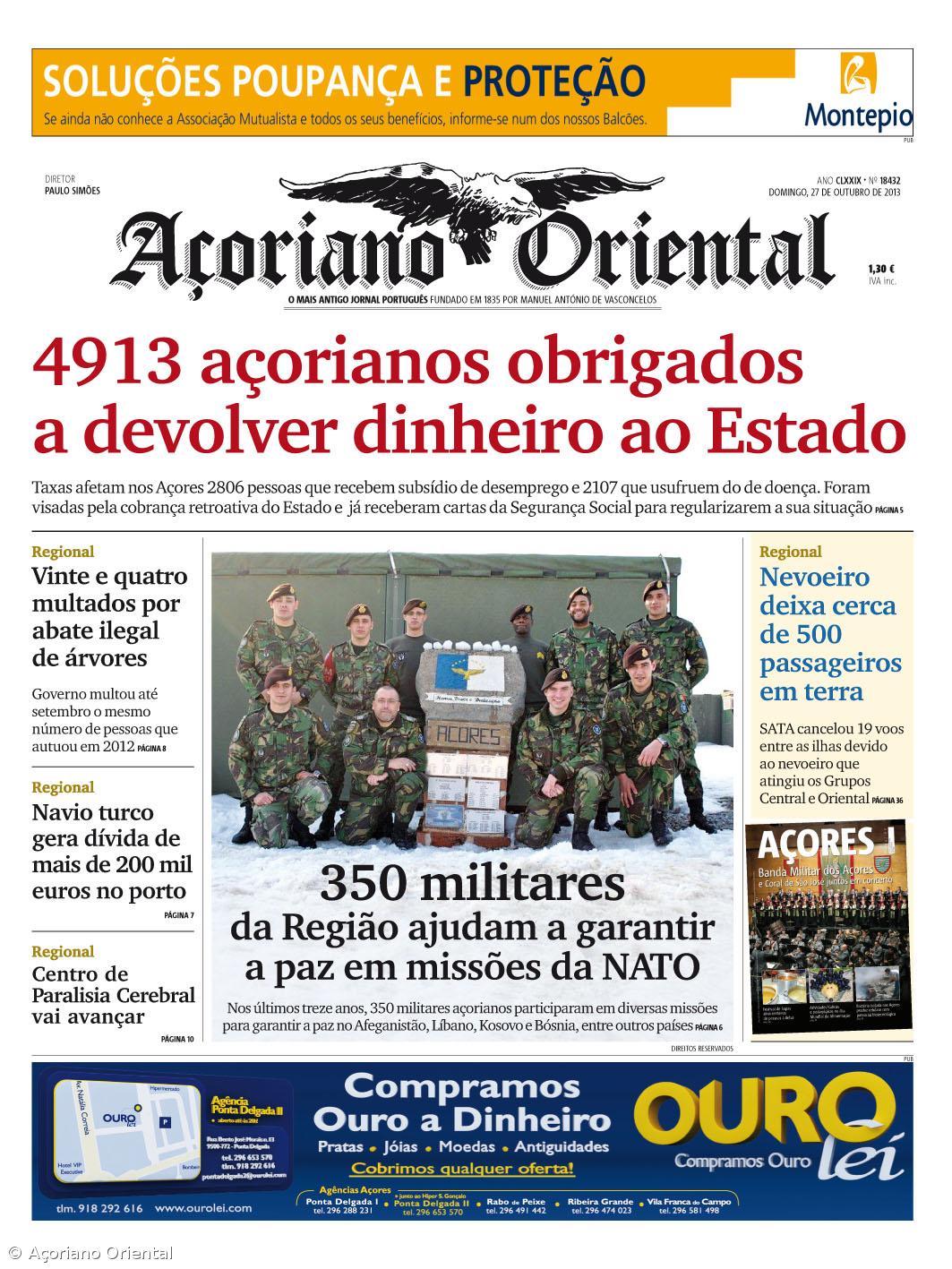 "4913 açorianos obrigados a devolver dinheiro ao Estado" é a manchete do Açoriano Oriental – Imagem 1