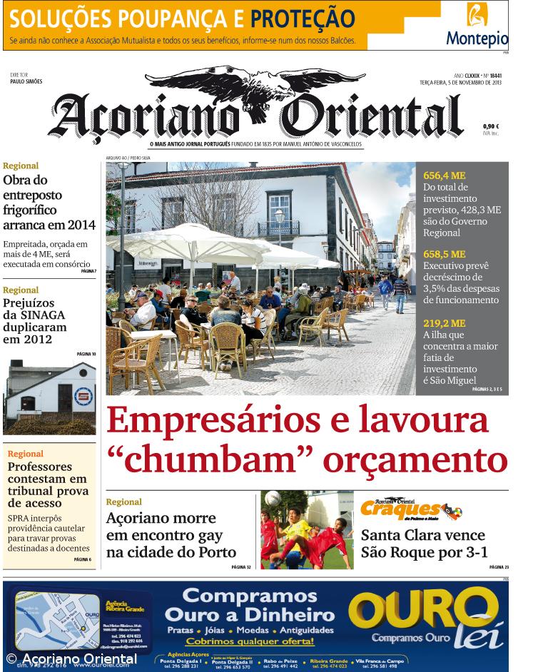 "Empresários e lavoura 'chumbam' orçamento" é a manchete do Açoriano Oriental – Imagem 1