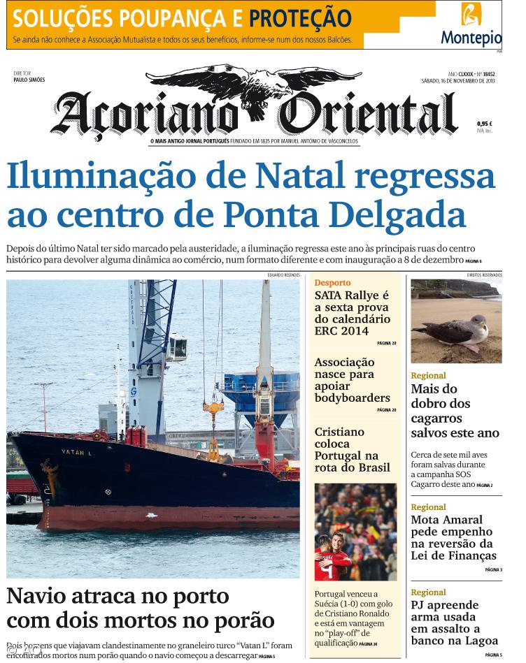 "Iluminação de Natal regressa ao centro de Ponta Delgada" é a manchete do Açoriano Oriental – Imagem 1