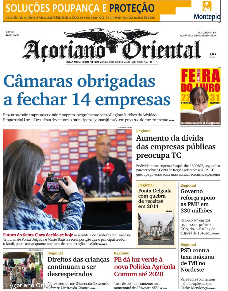 "Câmaras obrigadas a fechar 14 empresas" é a manchete do Açoriano Oriental – Imagem 1