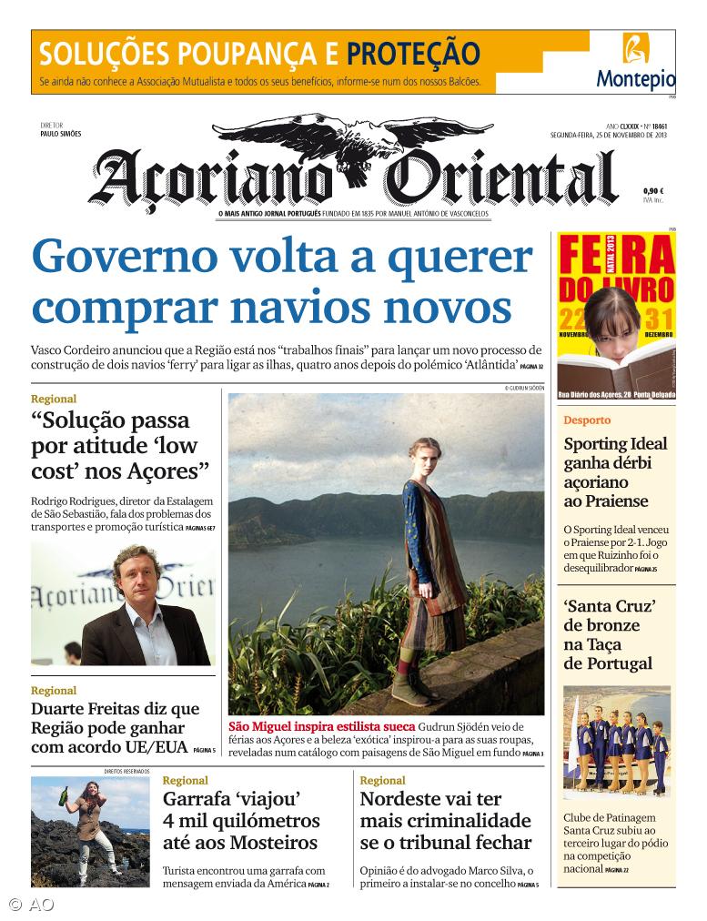 "Governo volta a querer comprar navios novos" é a manchete do Açoriano Oriental  – Imagem 1