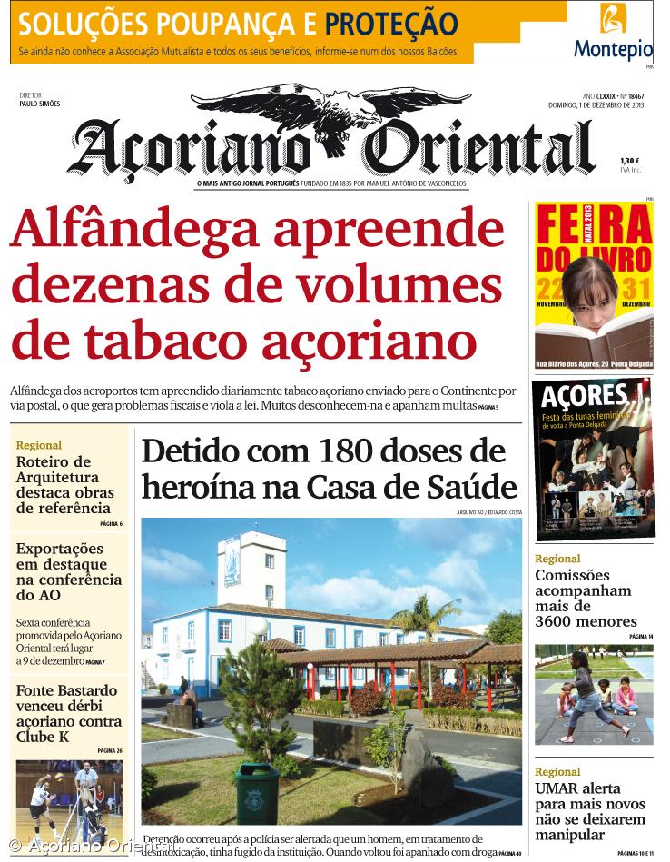 "Alfândega apreende dezenas de volumes de tabaco açoriano" é a manchete do Açoriano Oriental – Imagem 1