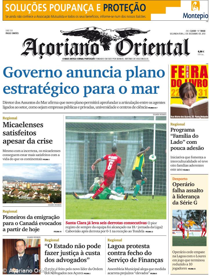 "Governo anuncia plano estratégico para o mar" é a manchete do Açoriano Oriental – Imagem 1