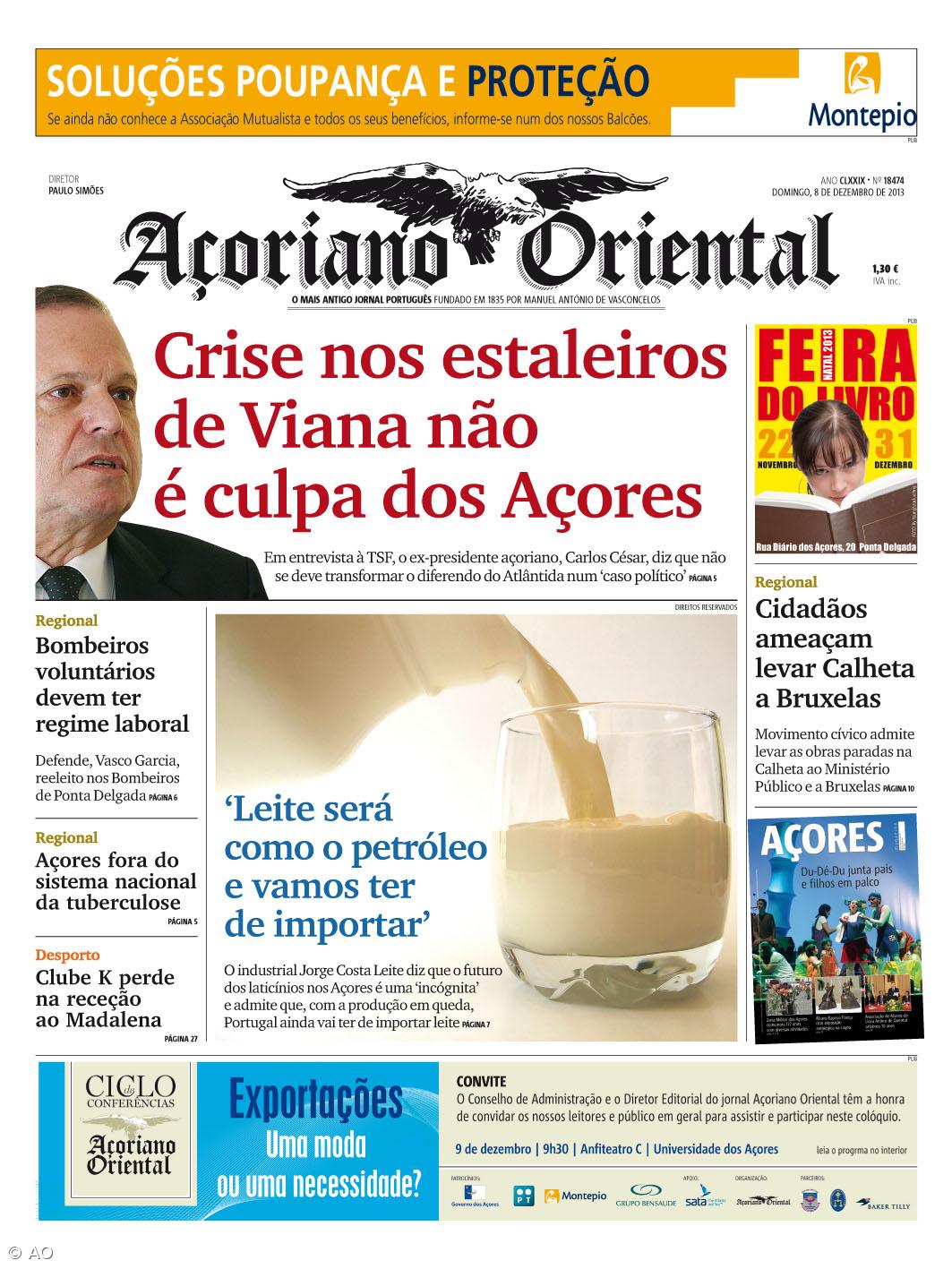 "Crise nos estaleiros de Viana não é culpa dos Açores" é a manchete do Açoriano Oriental – Imagem 1