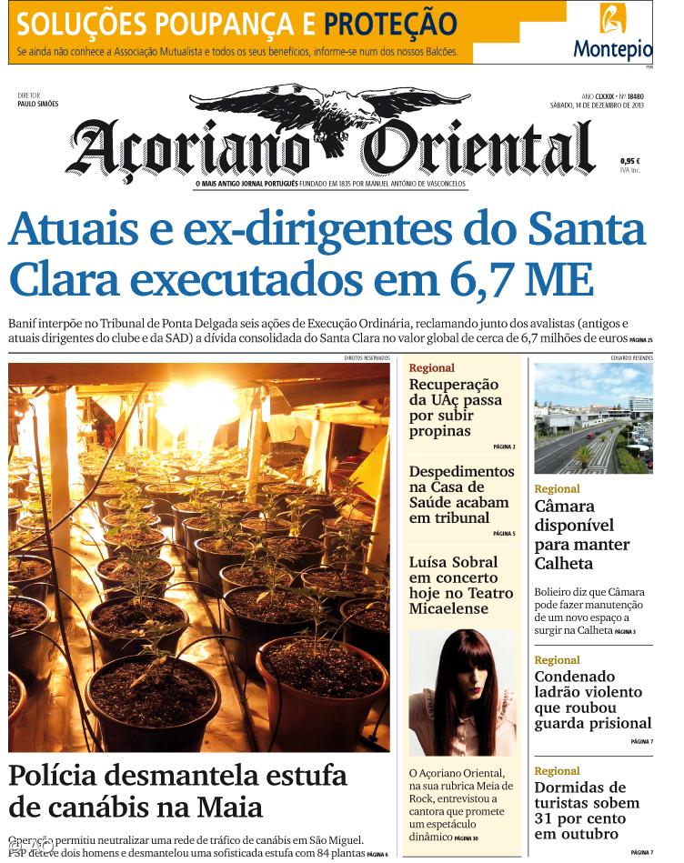 "Atuais e ex-dirigentes do Santa Clara executados em 6,7 ME" é a manchete do Açoriano Oriental – Imagem 1
