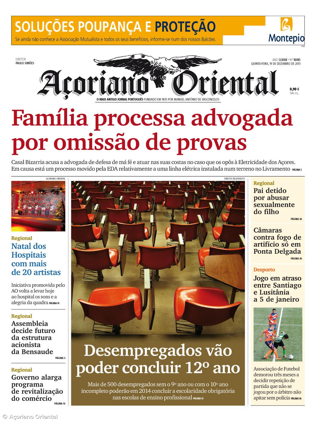 "Família processa advogada por omissão de provas" é a manchete do Açoriano Oriental – Imagem 1
