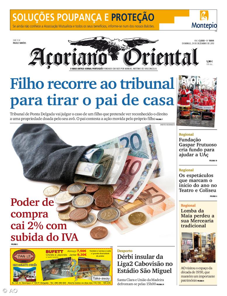 "Filho recorre ao tribunal para tirar o pai de casa" é a manchete do Açoriano Oriental – Imagem 1