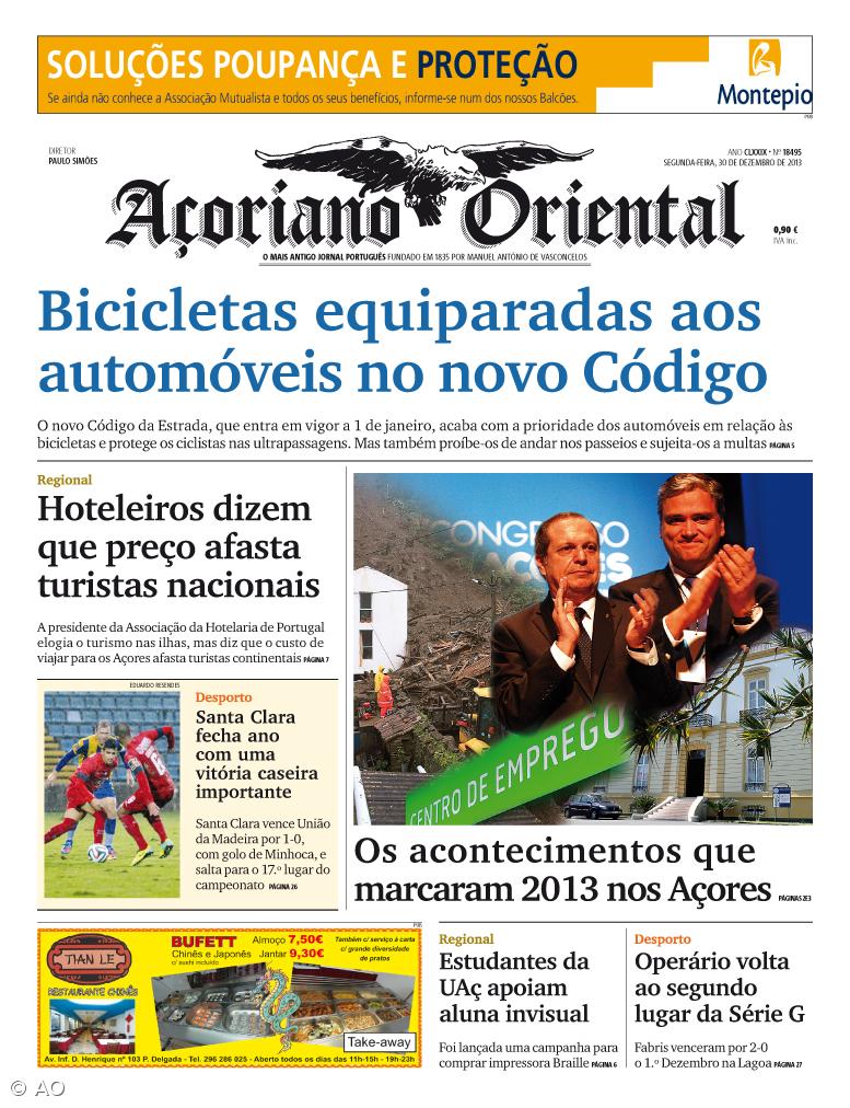 "Bicicletas equiparadas aos automóveis no novo Código" é a manchete do Açoriano Oriental – Imagem 1