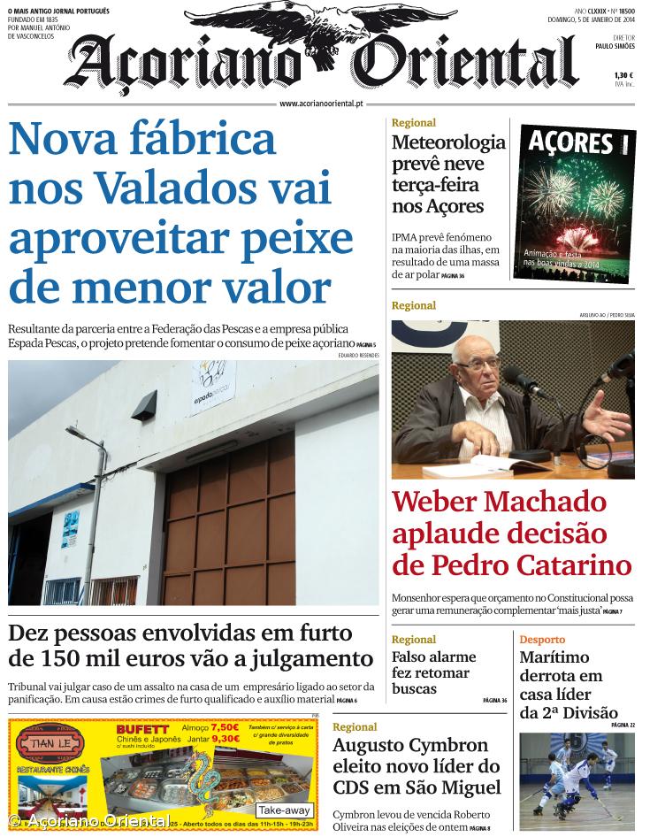 "Nova fábrica nos Valados vai aproveitar peixe de menor valor" é a manchete do Açoriano Oriental – Imagem 1