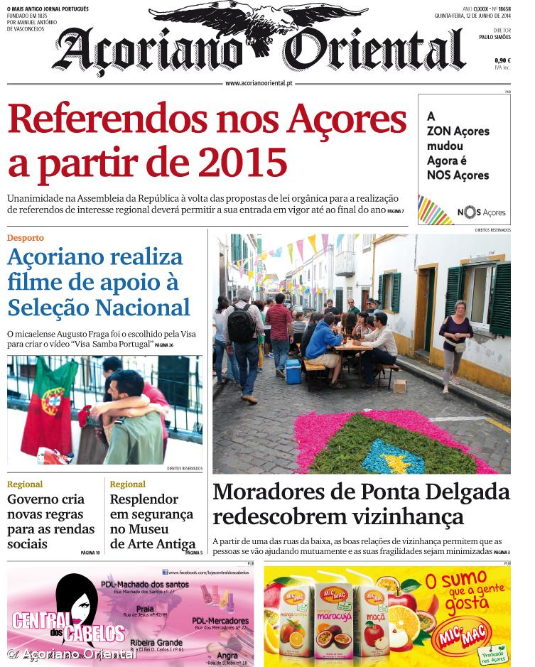 &quot;Referendos nos Açores a partir de 2015&quot; é a manchete do Açoriano Oriental – Imagem 1