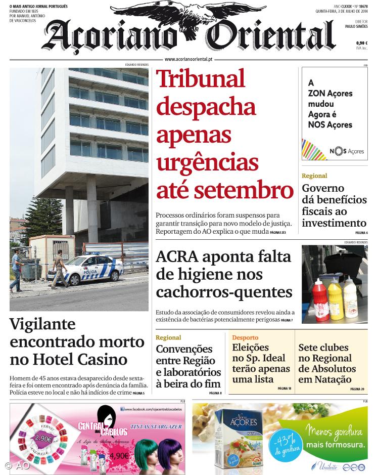 "Tribunal despacha apenas urgências até setembro" é a manchete do Açoriano Oriental – Imagem 1