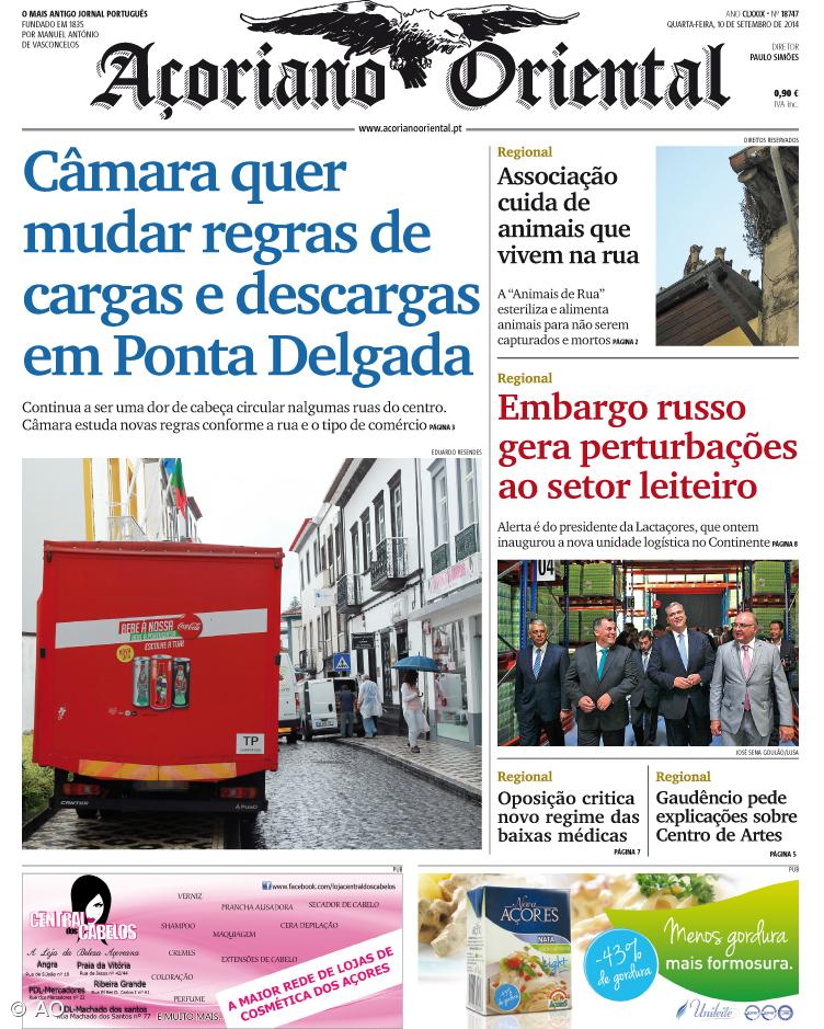 "Câmara quer mudar regras de cargas e descargas em Ponta Delgada" é a manchete do Açoriano Oriental – Imagem 1