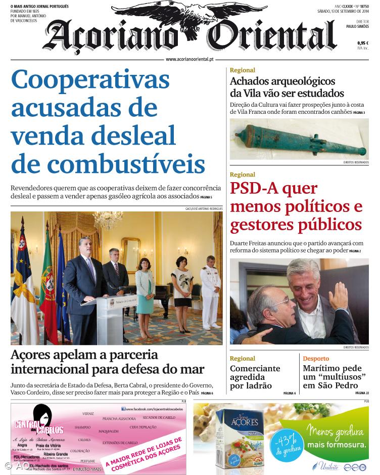 "Cooperativas acusadas de venda desleal de combustíveis" é a manchete do Açoriano Oriental – Imagem 1