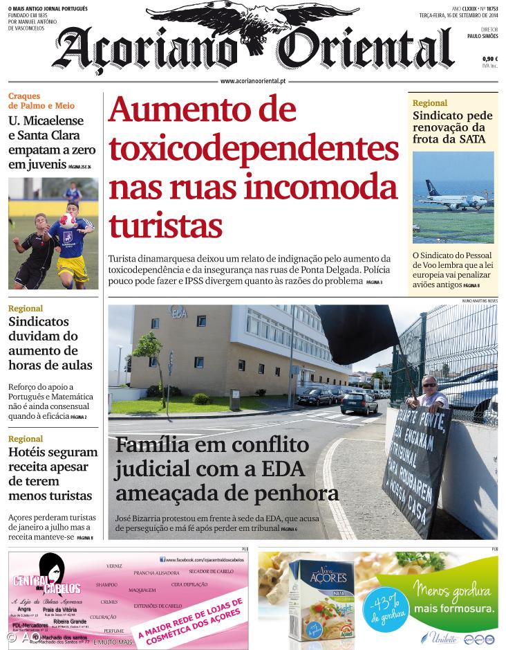 "Aumento de toxicodependentes nas ruas incomoda turistas" é a manchete do Açoriano Oriental – Imagem 1