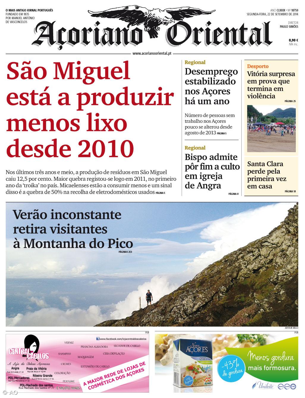 "São Miguel está a produzir menos lixo desde 2010" é a manchete do Açoriano Oriental – Imagem 1