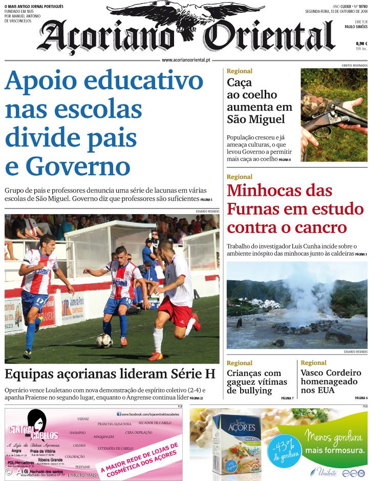 "Apoio educativo nas escolas divide pais e professores" é a manchete do Açoriano Oriental – Imagem 1