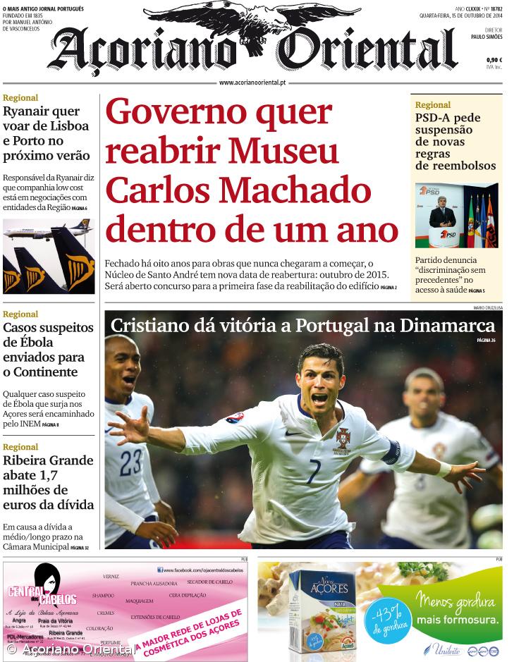 "Governo quer reabrir Museu Carlos Machado dentro de um ano" é a manchete do Açoriano Oriental – Imagem 1