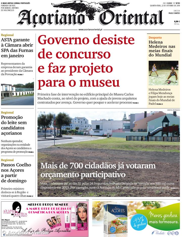 "Governo desiste de concurso e faz projeto para o museu" é a manchete do Açoriano Oriental – Imagem 1