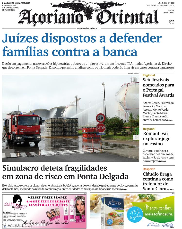 "Juízes dispostos a defender famílias contra a banca" é a manchete do Açoriano Oriental – Imagem 1