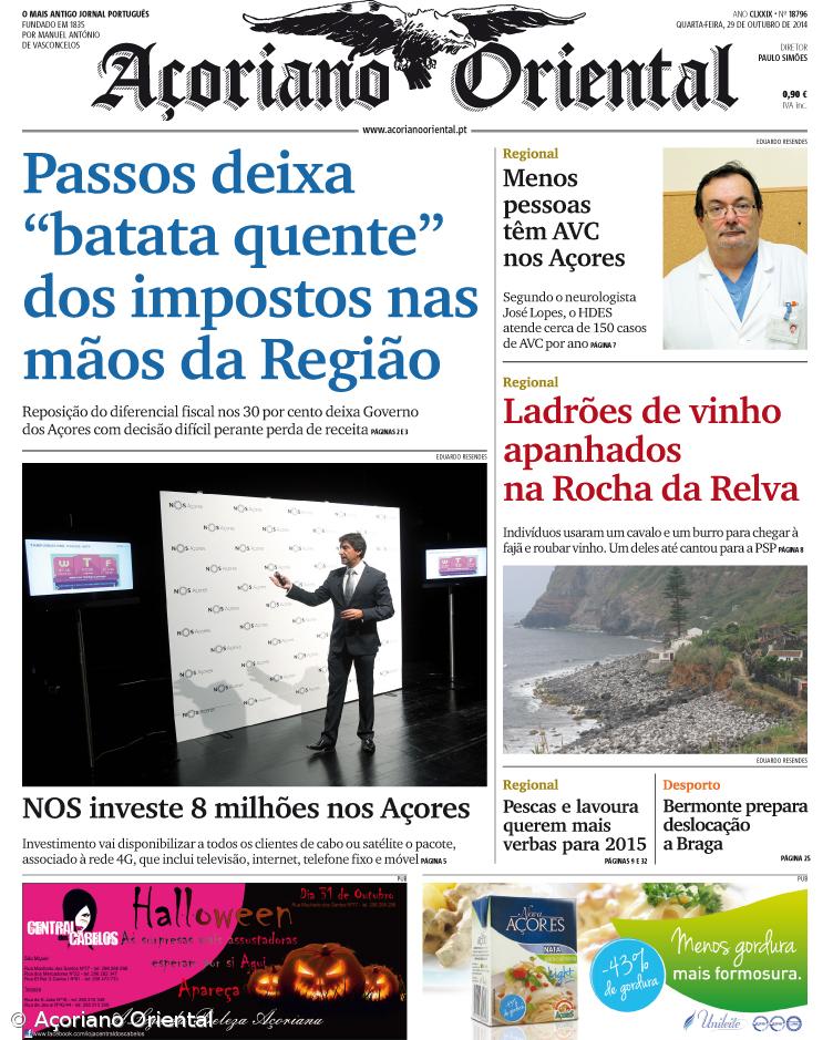 "Passos deixa 'batata quente' dos impostos nas mãos da Região" é a manchete do Açoriano Oriental – Imagem 1