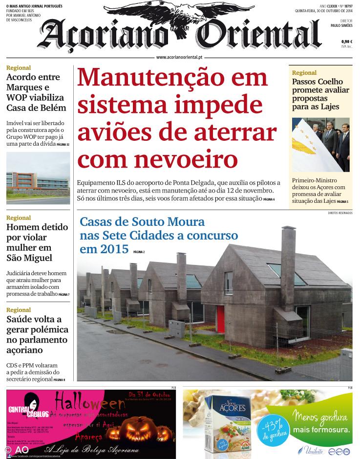 "Manutenção em sistema impede aviões de aterrar com nevoeiro" é a manchete do Açoriano Oriental – Imagem 1