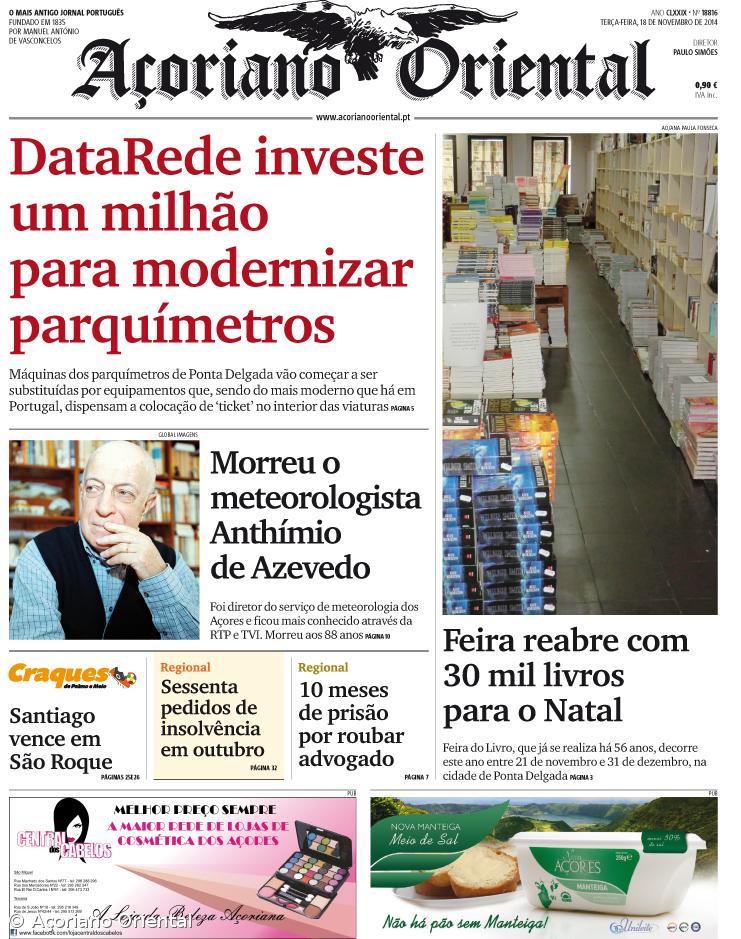 "DataRede investe um milhão para modernizar parquímetros" é a manchete do Açoriano Oriental – Imagem 1
