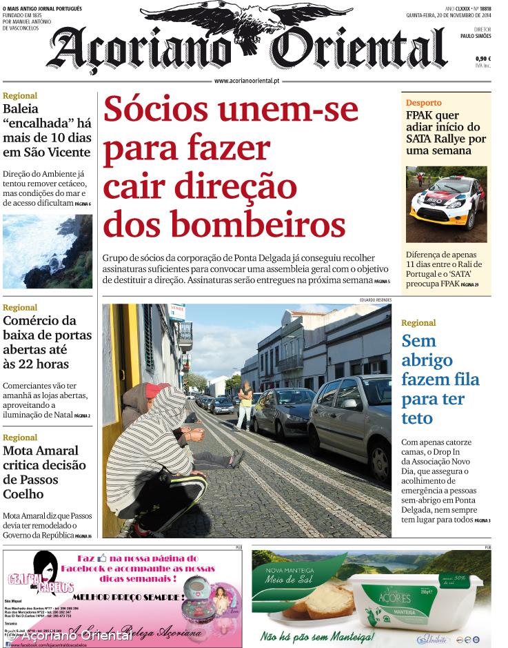 "Sócios unem-se para fazer cair direção dos bombeiros" é a manchete do Açoriano Oriental – Imagem 1