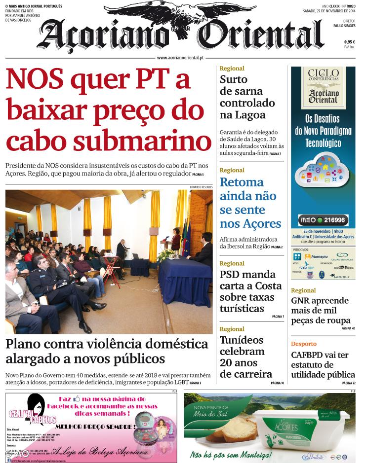 "NOS quer PT a baixar preço do cabo submarino" é a manchete do Açoriano Oriental – Imagem 1