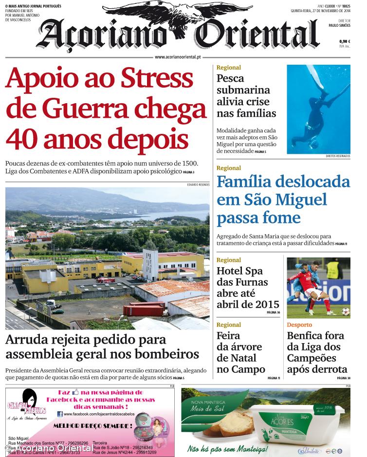 "Apoio ao Stress de Guerra chega 40 anos depois" é a manchete do Açoriano Oriental – Imagem 1