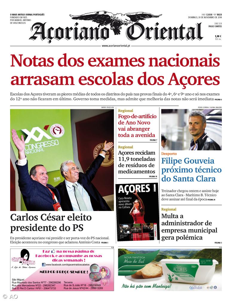 "Notas dos exames nacionais arrasam escolas dos Açores" é a manchete do Açoriano Oriental – Imagem 1