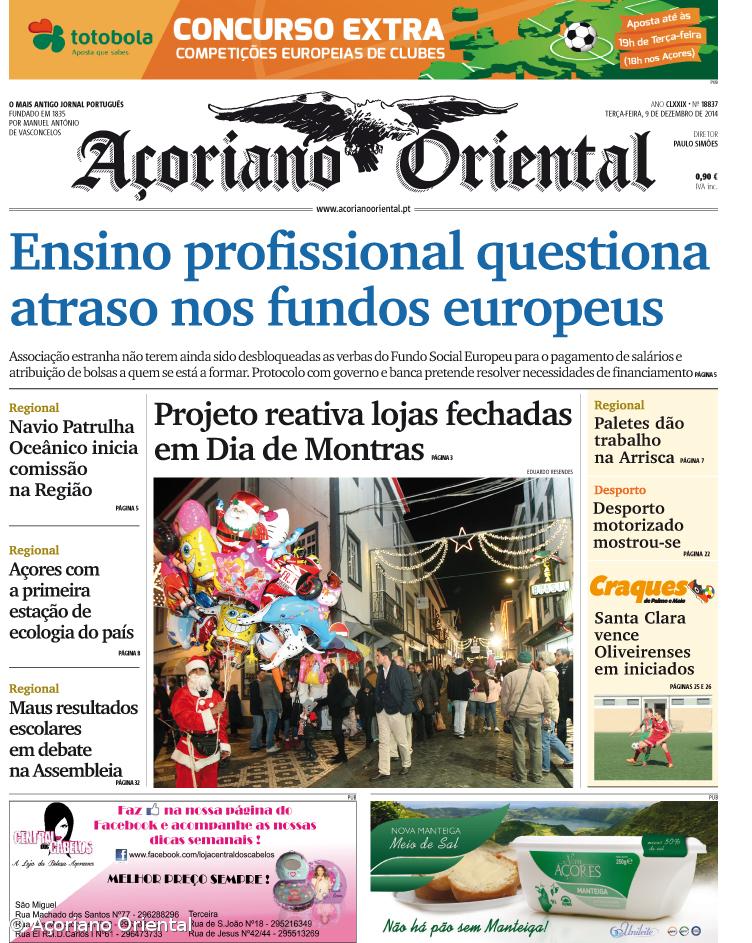 "Ensino profissional questiona atraso nos fundos europeus" é a manchete do Açoriano Oriental – Imagem 1