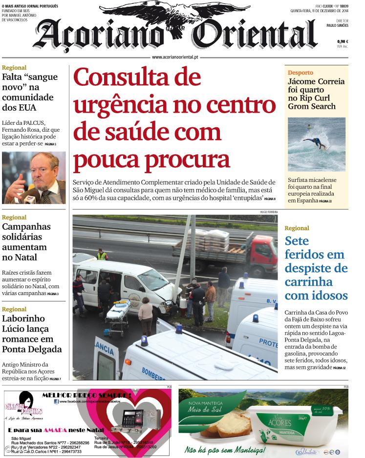 "Consulta de urgência no centro de saúde com pouca procura" é a manchete do Açoriano Oriental  – Imagem 1