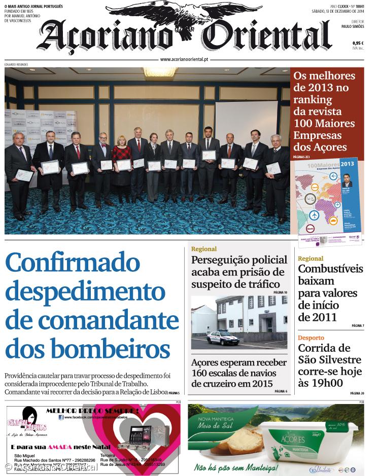 "Confirmado despedimento de comandante dos bombeiros" é a manchete do Açoriano Oriental – Imagem 1