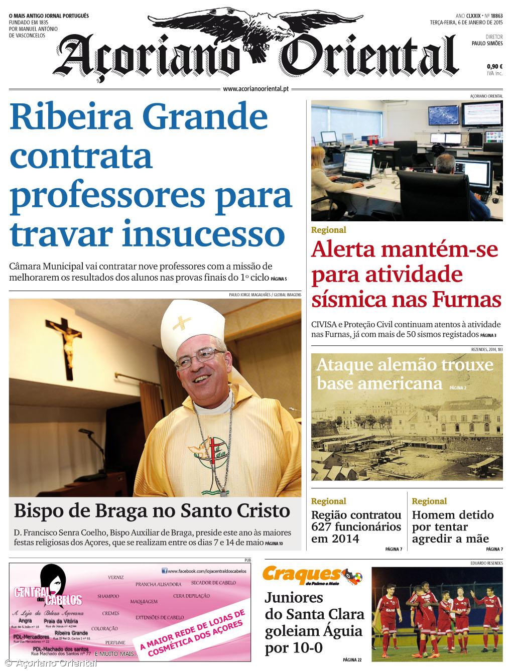 "Ribeira Grande contrata professores para travar insucesso" é a manchete do Açoriano Oriental – Imagem 1