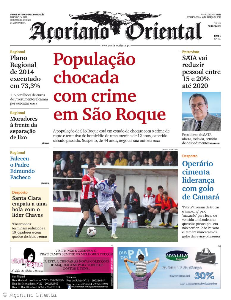 "População chocada com crime em São Roque" é a manchete do Açoriano Oriental – Imagem 1