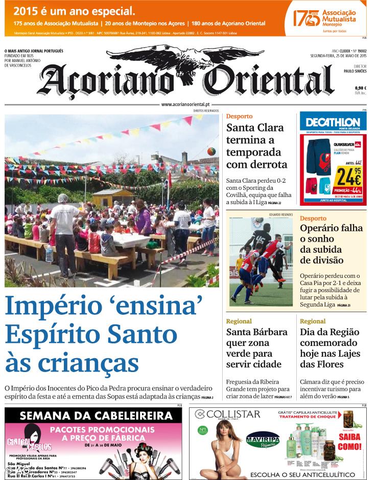 "Império 'ensina' Espírito Santo às crianças" é a manchete do Açoriano Oriental – Imagem 1