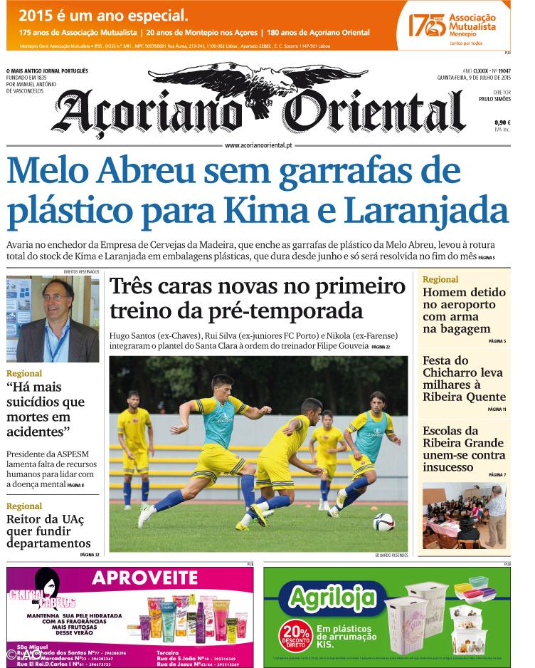 "Melo Abreu sem garrafas de plástico para Kima e Laranjada" é a manchete do Açoriano Oriental – Imagem 1