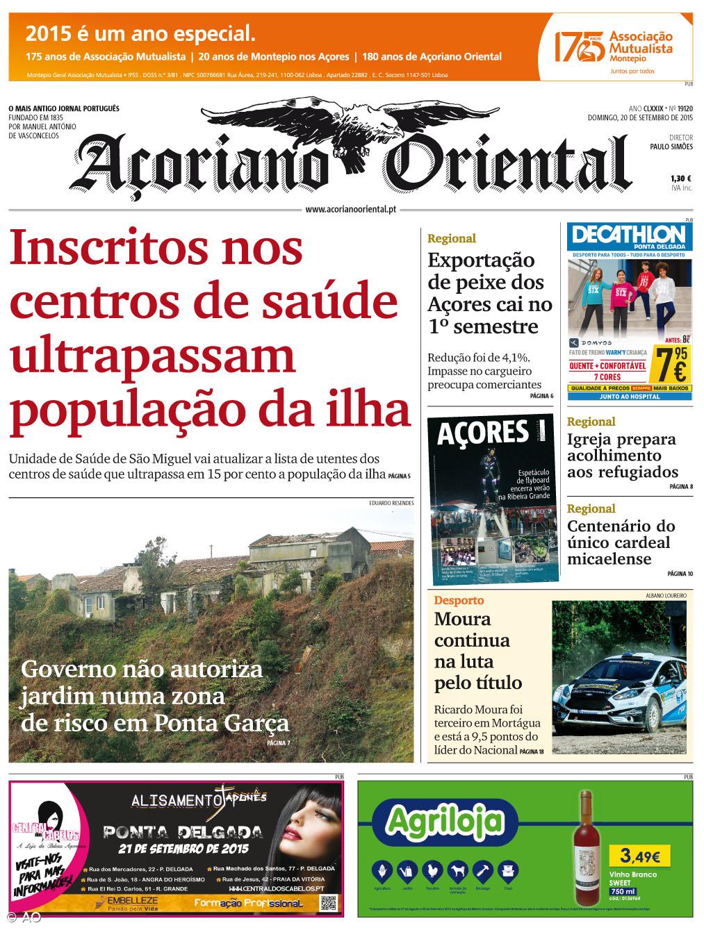 "Inscritos nos centros de saúde ultrapassam população da ilha" é a manchete do Açoriano Oriental – Imagem 1