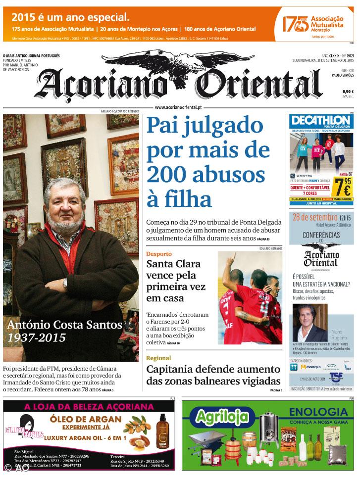 "Pai julgado por mais de 200 abusos à filha" é a manchete do Açoriano Oriental – Imagem 1