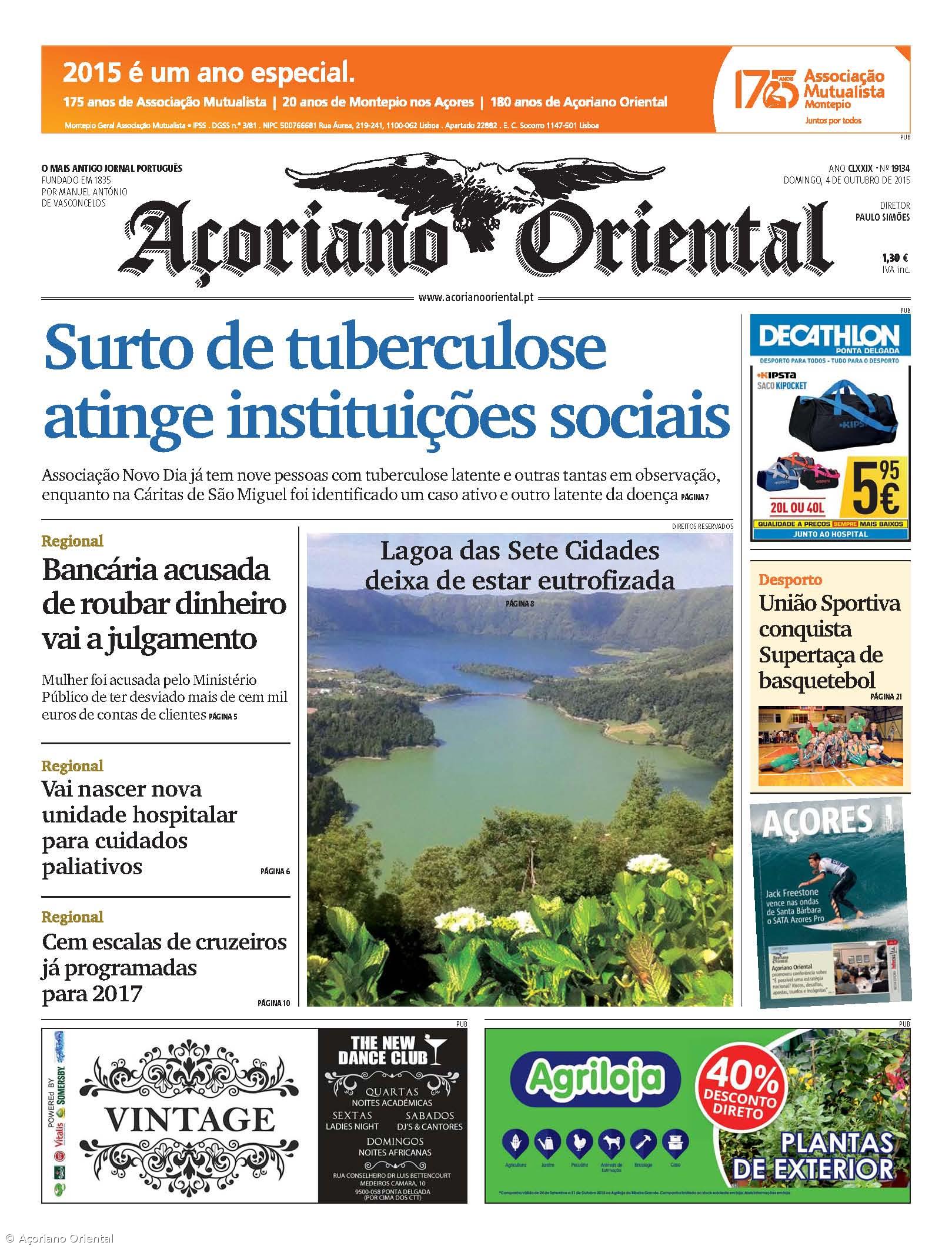 "Surto de tuberculose atinge instituições sociais" é a manchete do Açoriano Oriental – Imagem 1