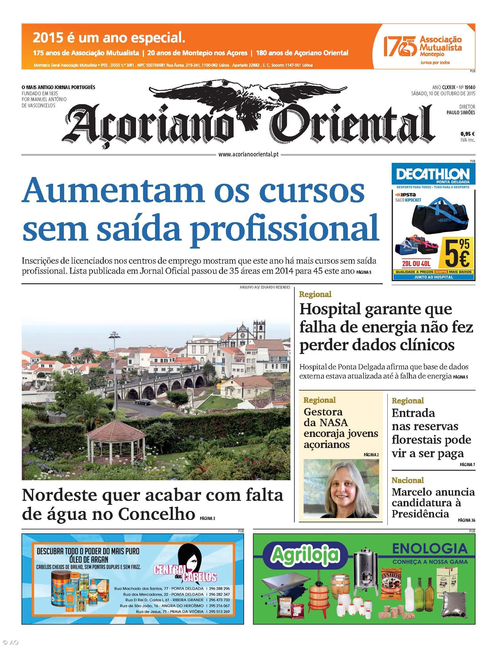 "Aumentam os cursos sem saída profissional" é a manchete do Açoriano Oriental – Imagem 1