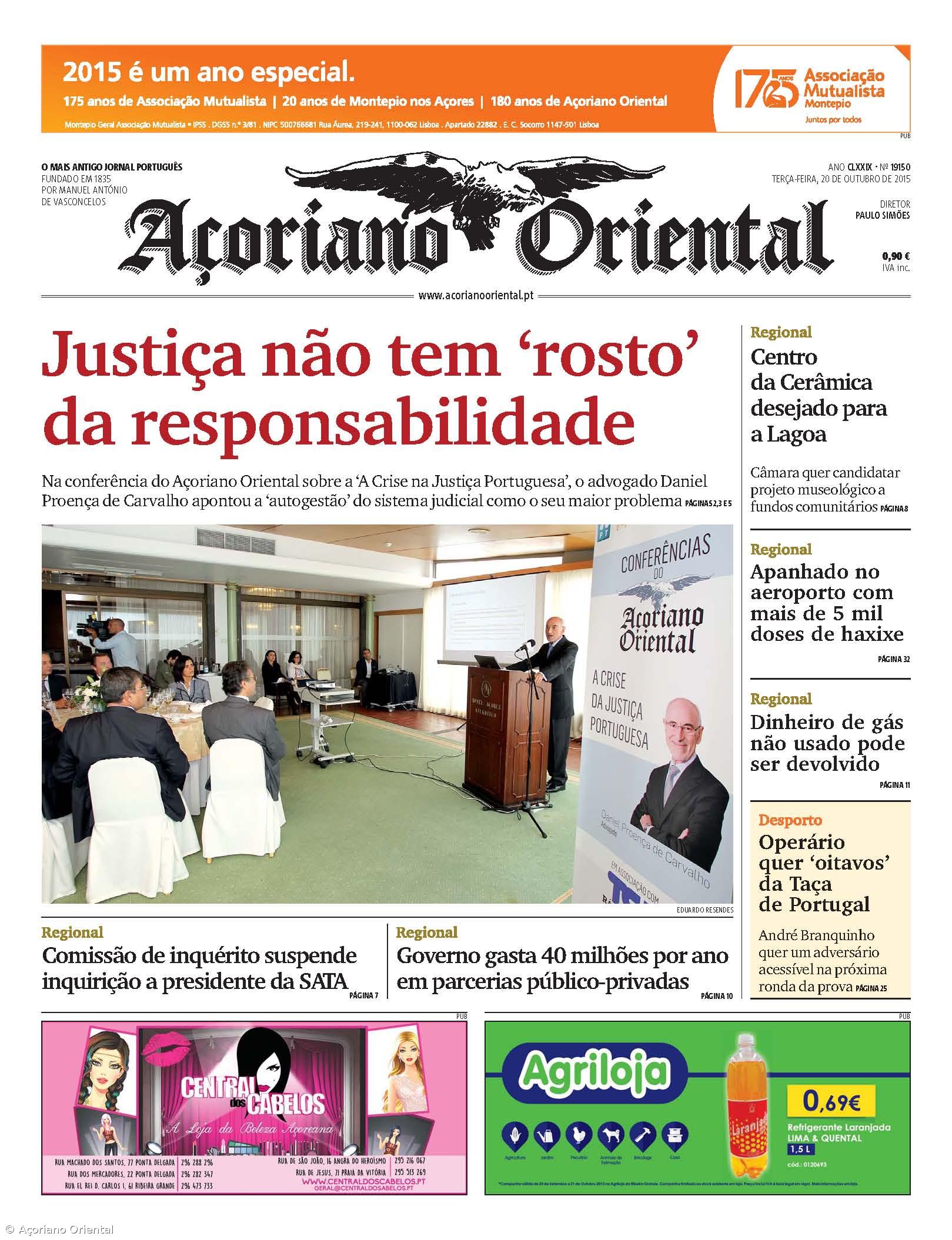 "Justiça não tem 'rosto' da responsabilidade" é a manchete do Açoriano Oriental – Imagem 1