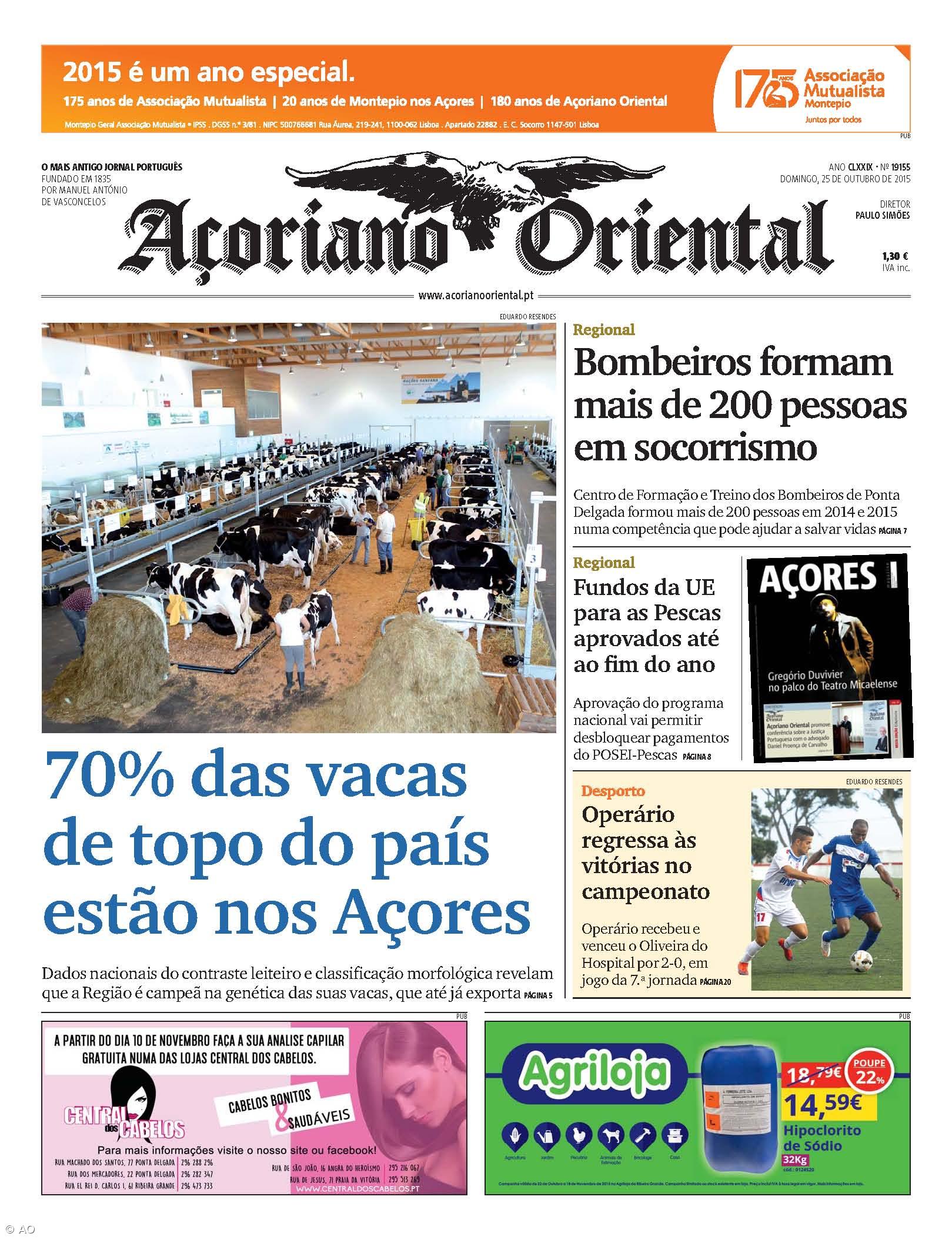 "70% das vacas de topo do país estão nos Açores" é a manchete do Açoriano Oriental – Imagem 1