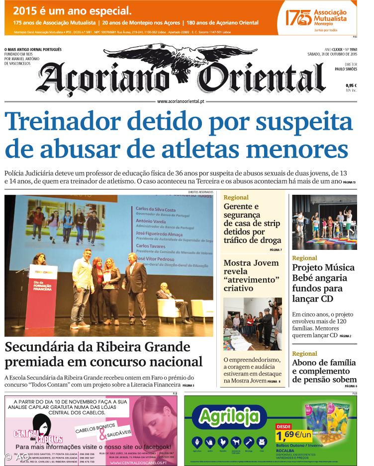 "Treinador detido por suspeita de abusar de atletas menores" é a manchete do Açoriano Oriental – Imagem 1