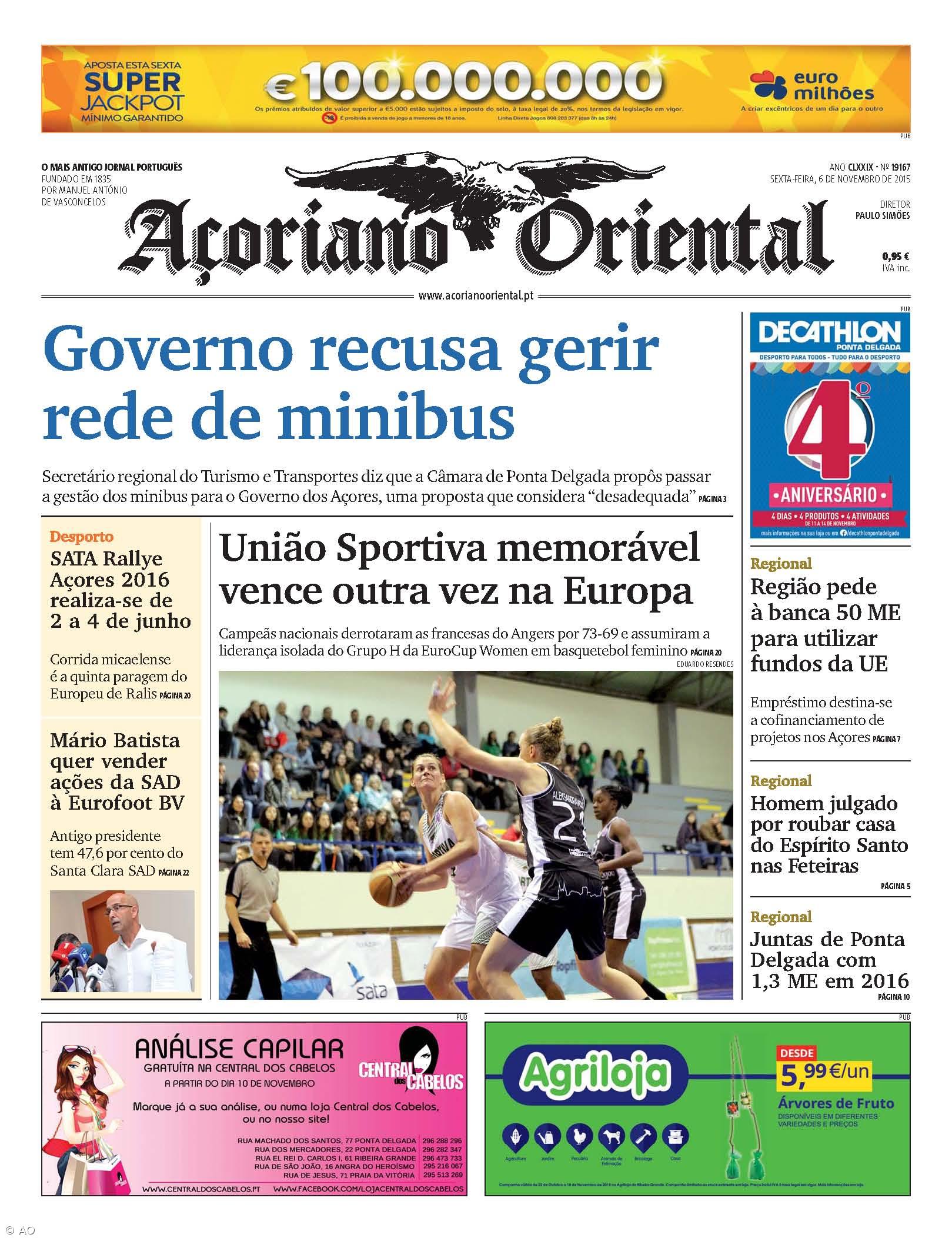 "Governo recusa gerir rede de minibus" é a manchete do Açoriano Oriental – Imagem 1