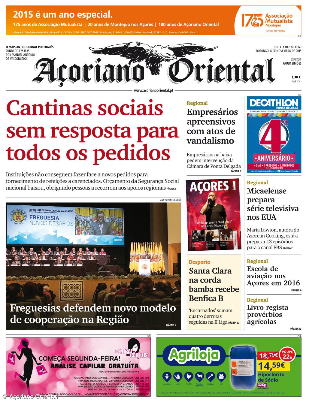 "Cantinas sociais sem resposta para todos os pedidos" é a manchete do Açoriano Oriental – Imagem 1