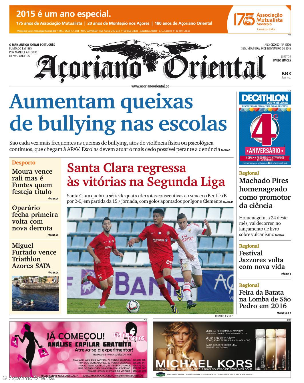 "Aumentam queixas de bullying nas escolas" é a manchete do Açoriano Oriental – Imagem 1